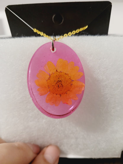 Pink Oval Flower Necklace