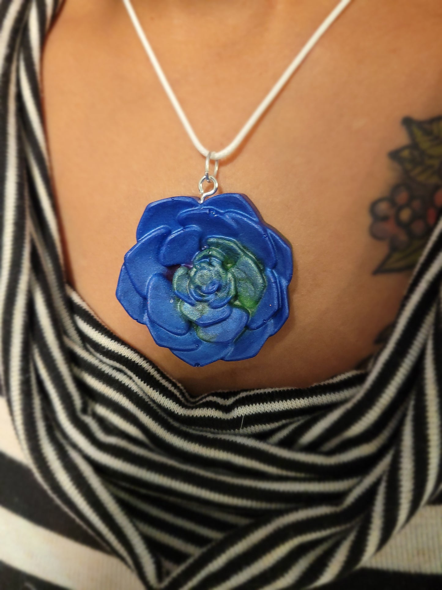 Blue & Green Rose Necklace