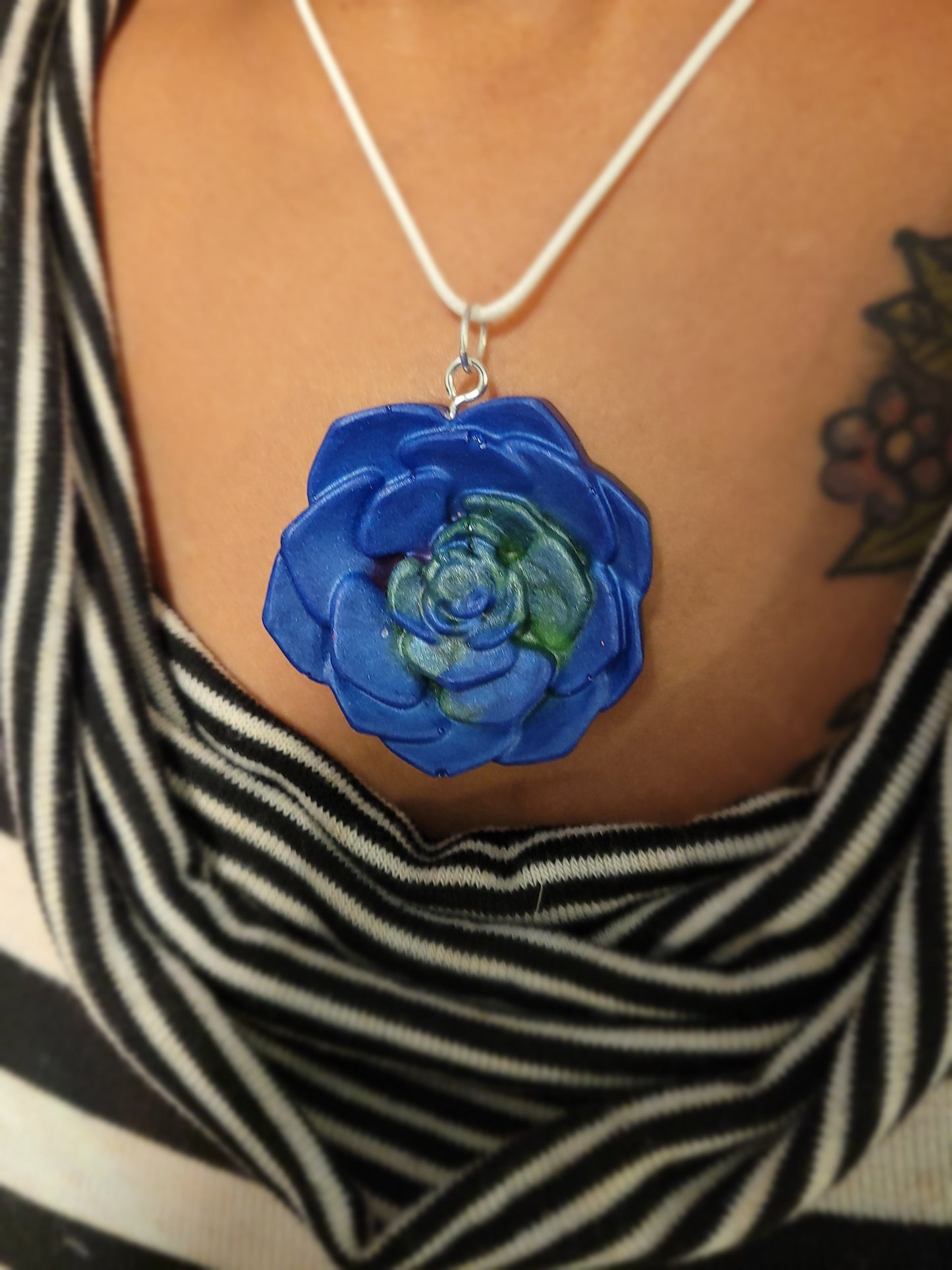 Blue & Green Rose Necklace