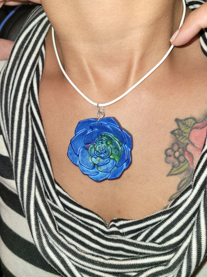 Blue & Green Rose Necklace